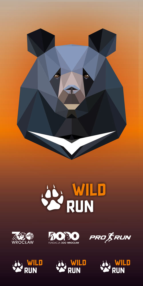 Projekt graficzny chusty Wild Run z niedźwiedziem himalajskim